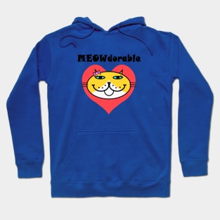 MEOWdorable - PURRty Yellow Kitty Face on a Red Heart Hoodie